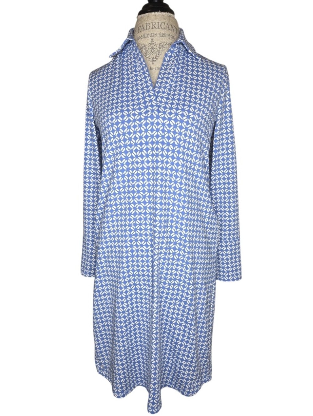 J McLaughlin Blue Geometric Print Catalina Collared Shift Dress Size Small